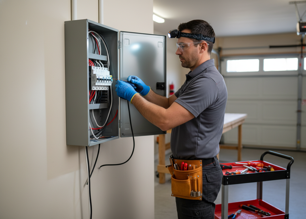 Electrician working on a residential electrical panel