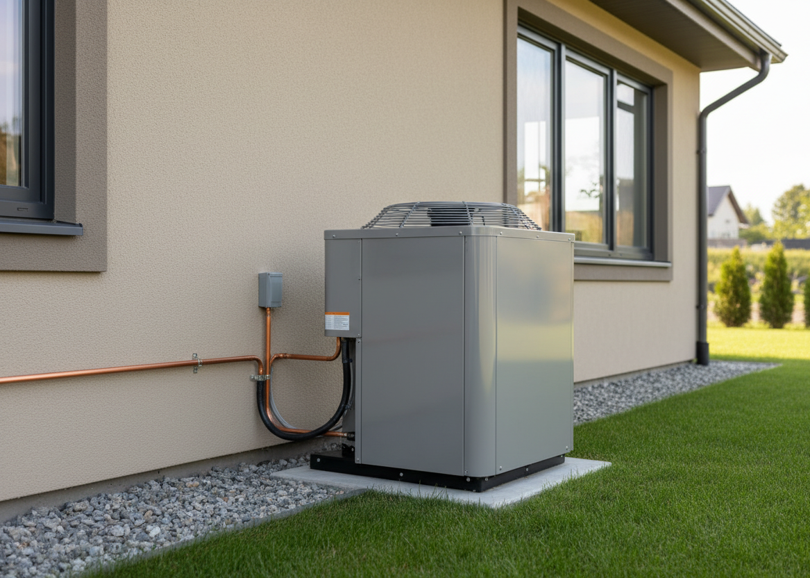 Modern HVAC unit installed outside a house